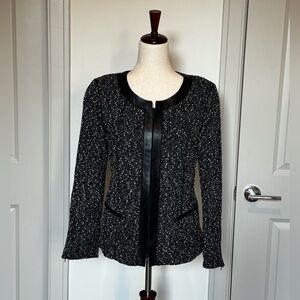 Lafayette 148 New York Black Tweed and Leather Blazer